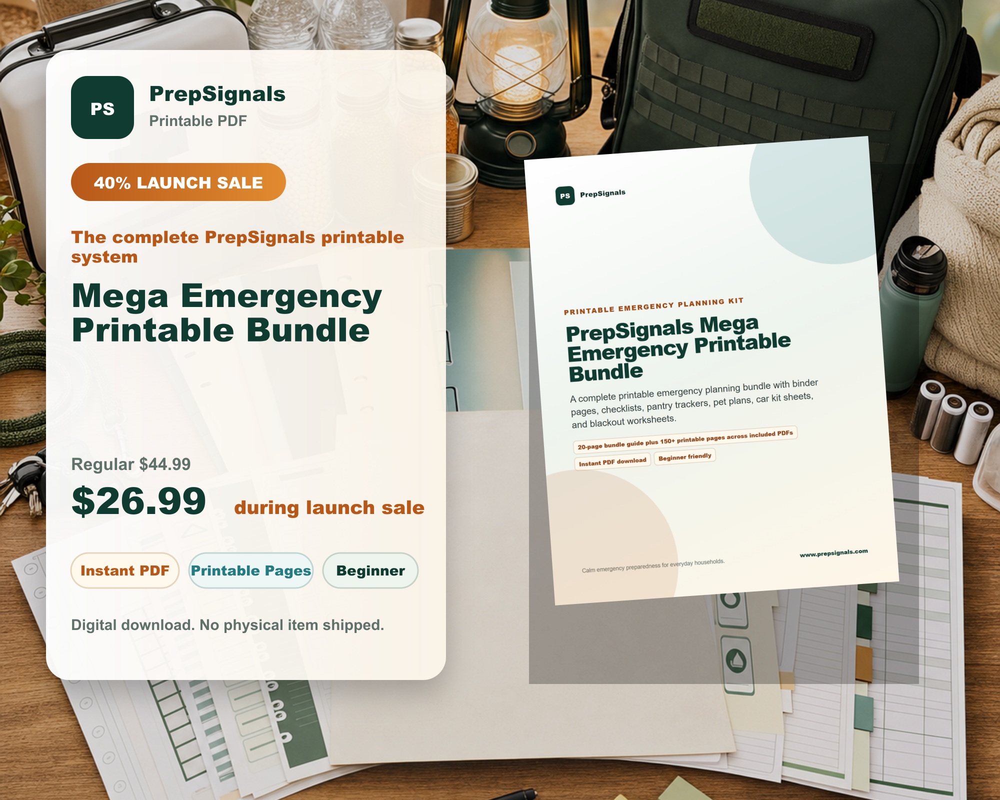 Preview of the PrepSignals mega emergency printable bundle cover